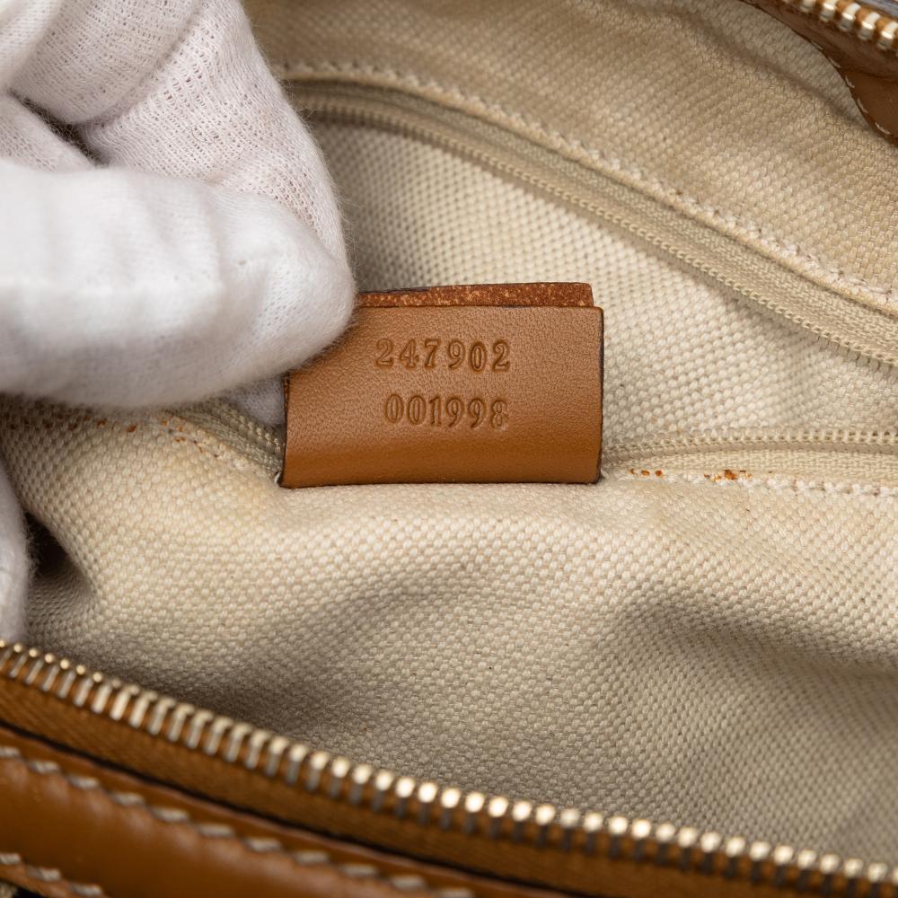 Gucci B Gucci Brown Beige Canvas Fabric Diamante Sukey Satchel Italy