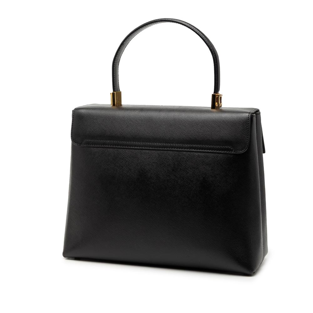 Ferragamo AB Ferragamo Black Calf Leather Gancini Iconic Top Handle Bag Italy
