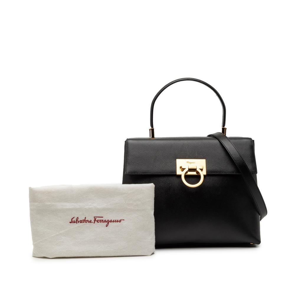 Ferragamo AB Ferragamo Black Calf Leather Gancini Iconic Top Handle Bag Italy