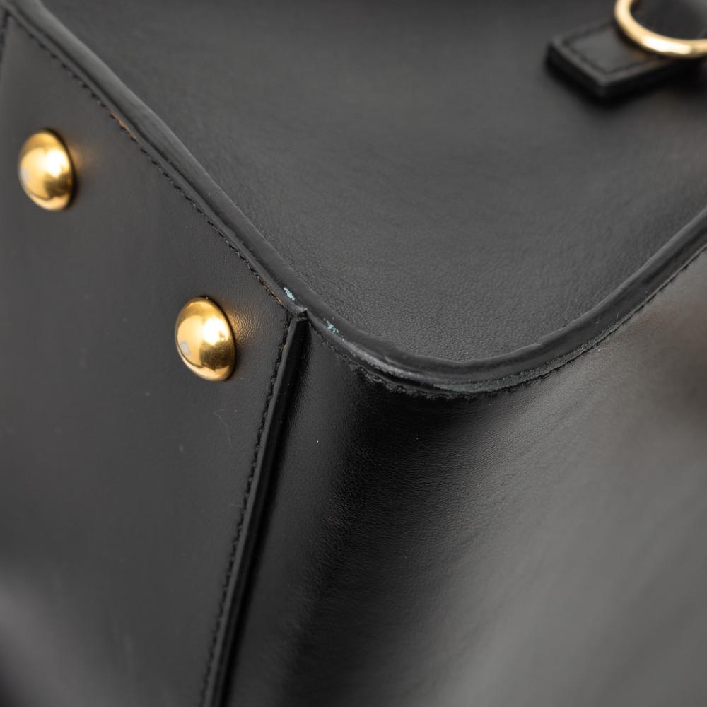 Saint Laurent B Saint Laurent Black Calf Leather Baby Monogram Cabas Satchel Italy