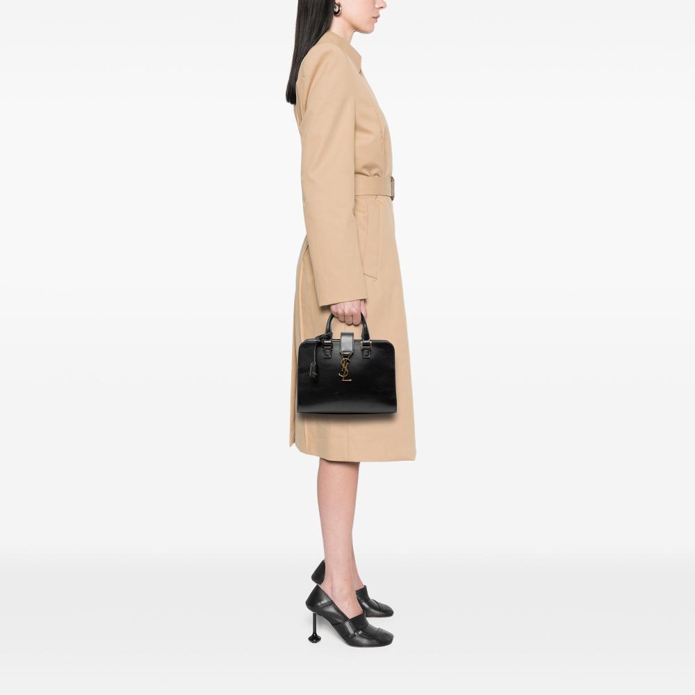 Saint Laurent B Saint Laurent Black Calf Leather Baby Monogram Cabas Satchel Italy