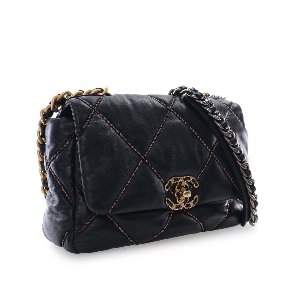 Chanel AB Chanel Black Lambskin Leather Leather Medium Lambskin 19 Flap Italy