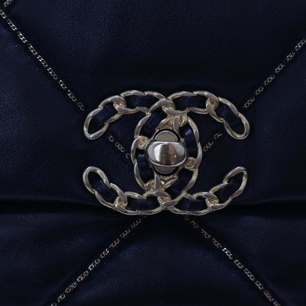 Chanel AB Chanel Black Lambskin Leather Leather Medium Lambskin 19 Flap Italy