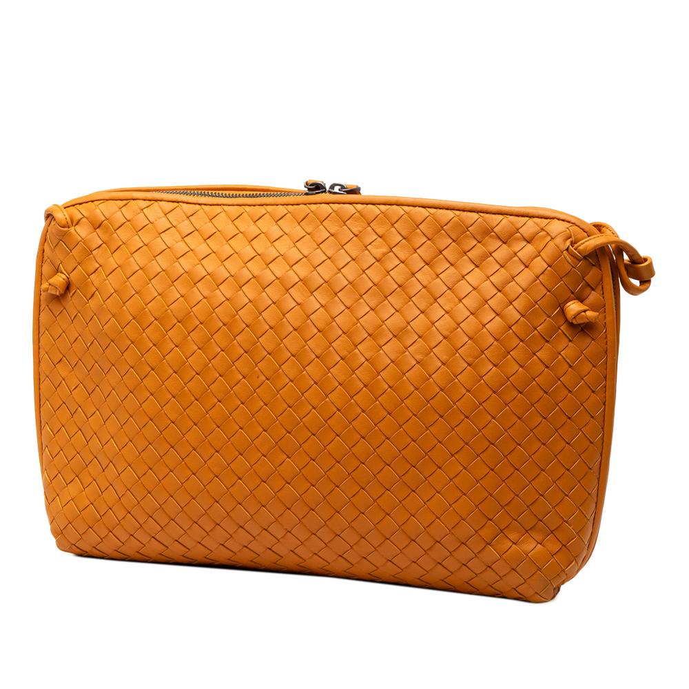 Bottega Veneta B Bottega Veneta Orange Nappa Leather Leather Large Nappa Intrecciato Nodini Crossbody Italy