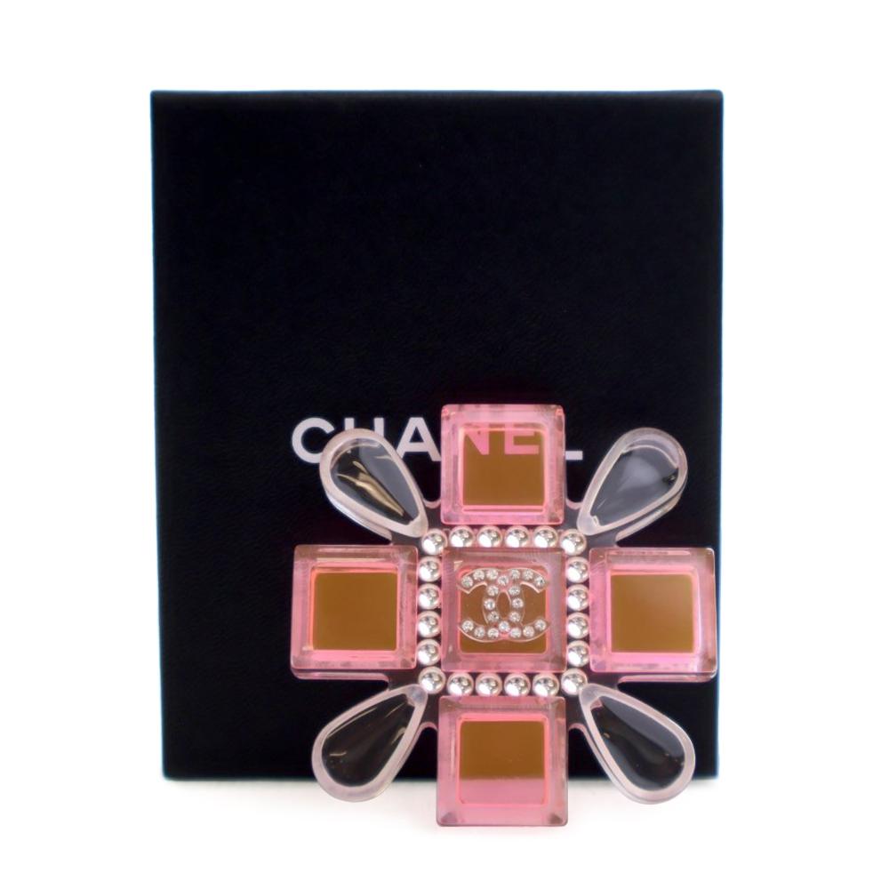 Chanel AB Chanel Pink Resin Plastic Maltese Cross Brooch Italy