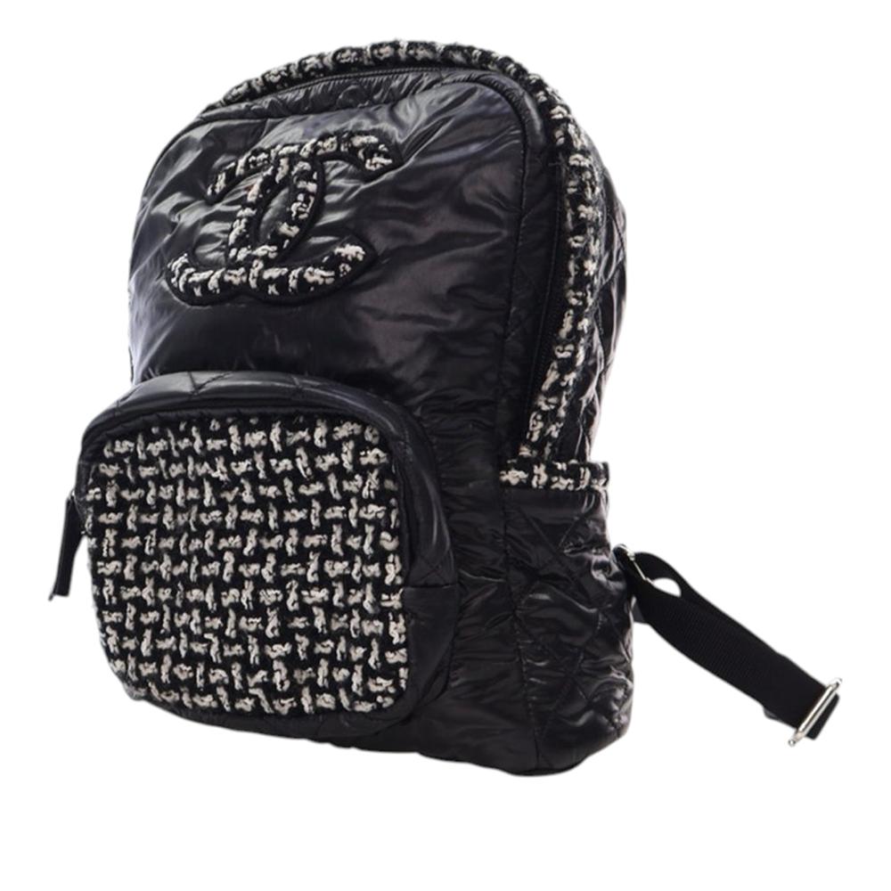 Chanel AB Chanel Black Nylon Fabric and Tweed Coco Neige Backpack Italy