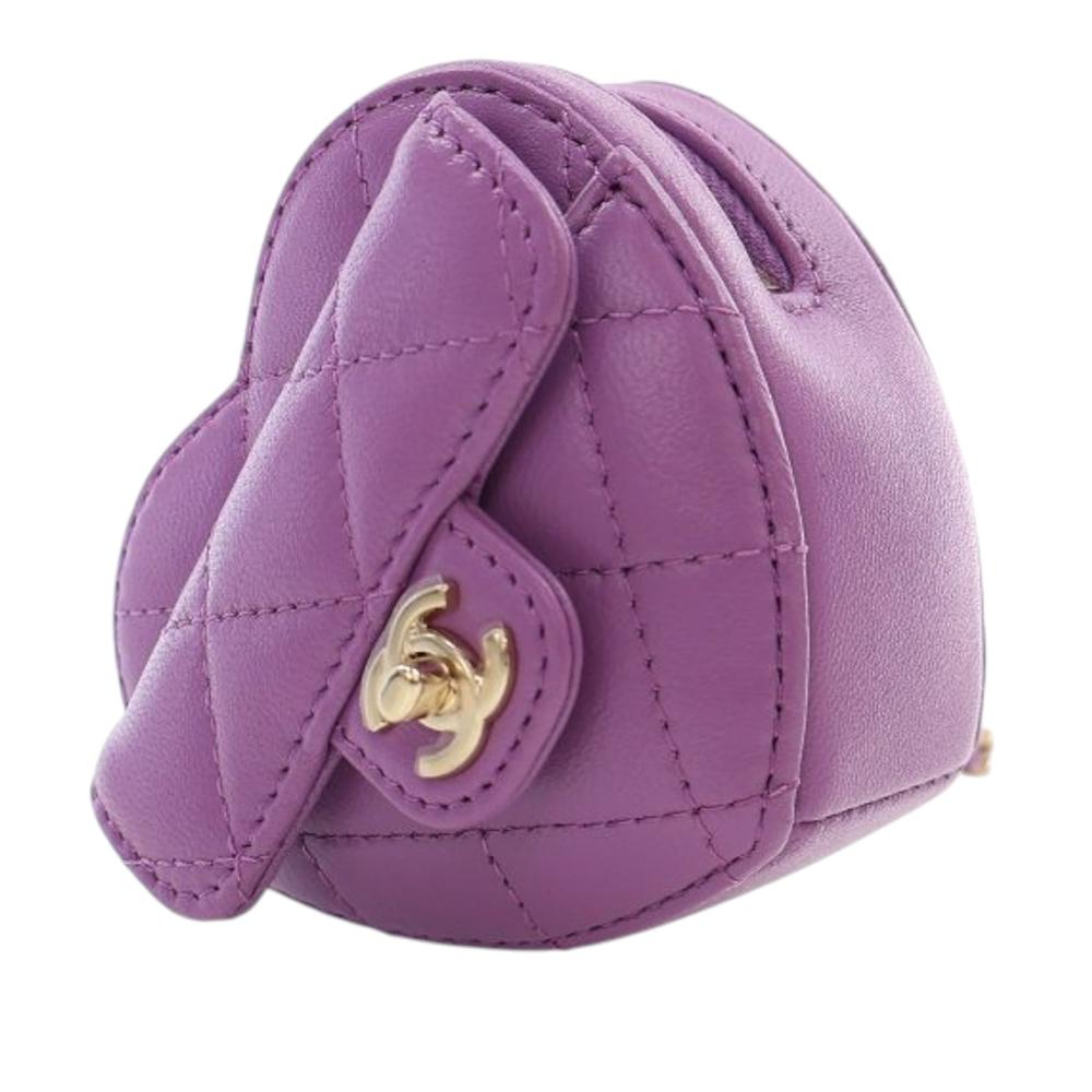 Chanel AB Chanel Purple Lambskin Leather Leather Lambskin CC in Love Heart Necklace Bag France