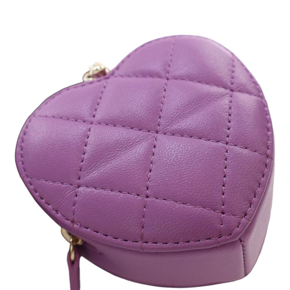 Chanel AB Chanel Purple Lambskin Leather Leather Lambskin CC in Love Heart Necklace Bag France