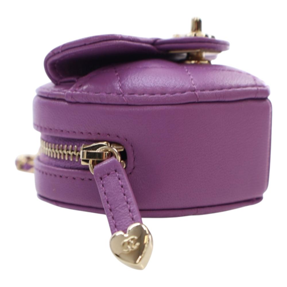 Chanel AB Chanel Purple Lambskin Leather Leather Lambskin CC in Love Heart Necklace Bag France