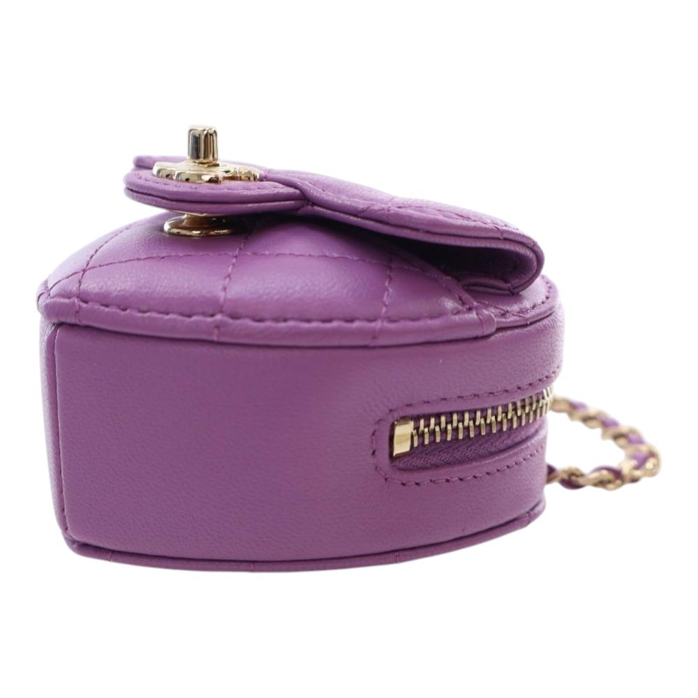 Chanel AB Chanel Purple Lambskin Leather Leather Lambskin CC in Love Heart Necklace Bag France