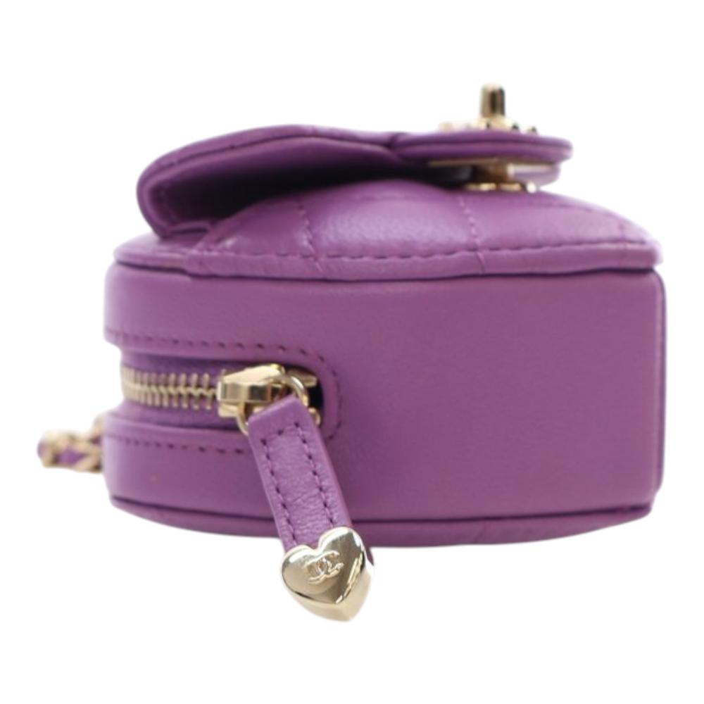 Chanel AB Chanel Purple Lambskin Leather Leather Lambskin CC in Love Heart Necklace Bag France