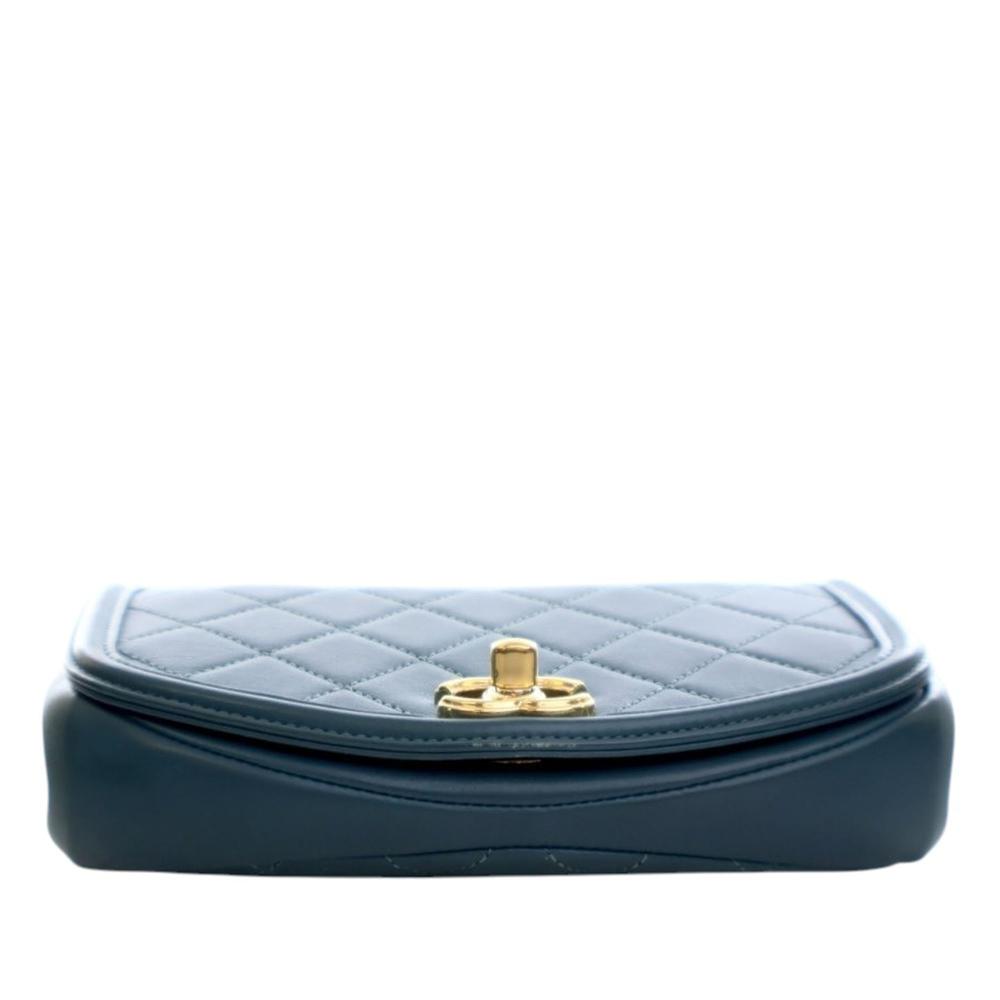 Chanel B Chanel Blue Peacock Calf Leather Mini Quilted skin Underline Flap Italy