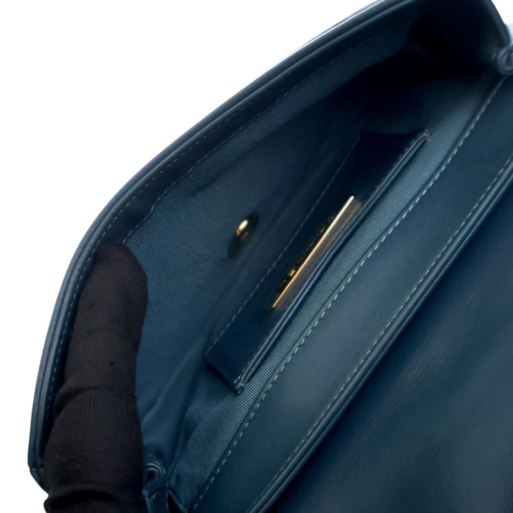 Chanel B Chanel Blue Peacock Calf Leather Mini Quilted skin Underline Flap Italy