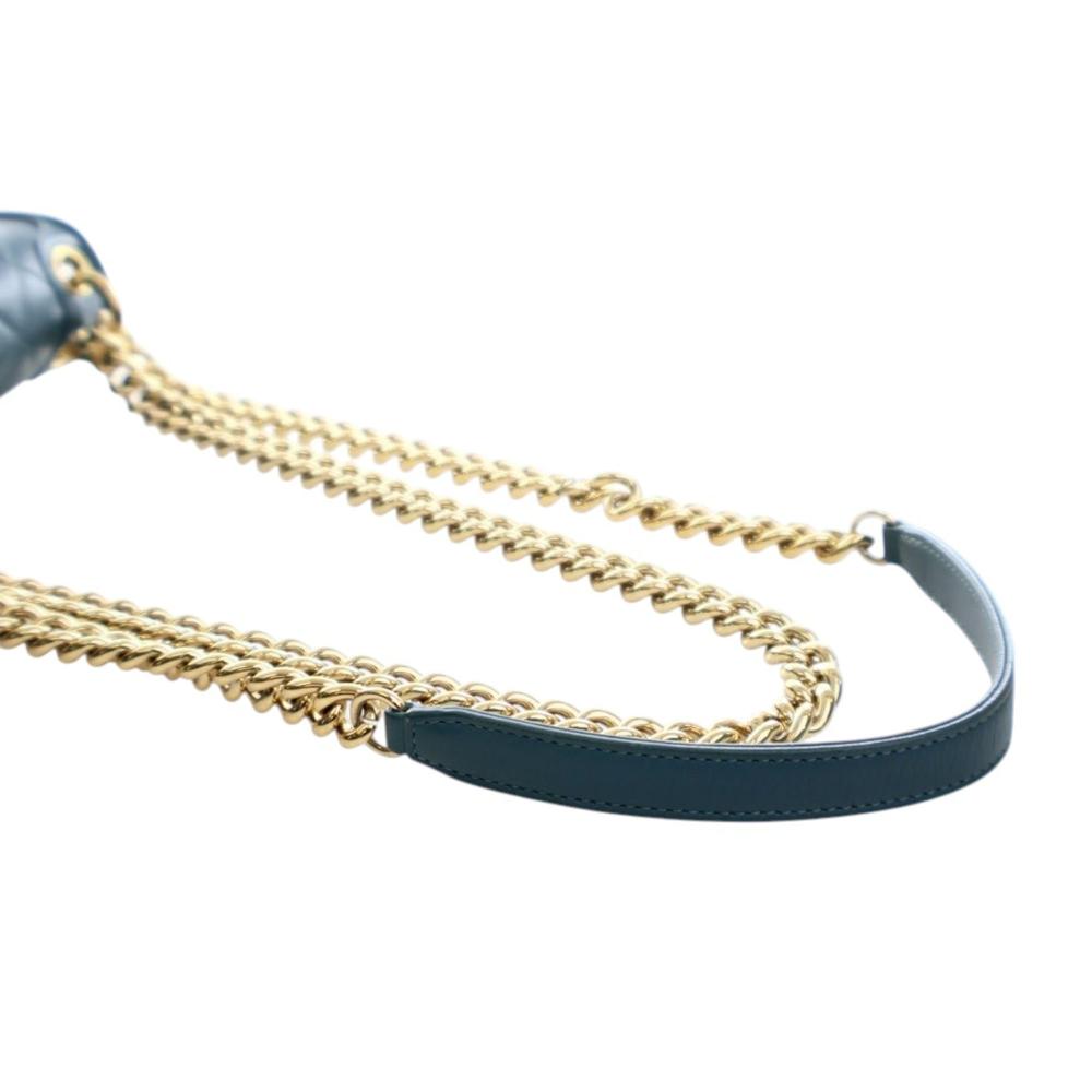 Chanel B Chanel Blue Peacock Calf Leather Mini Quilted skin Underline Flap Italy