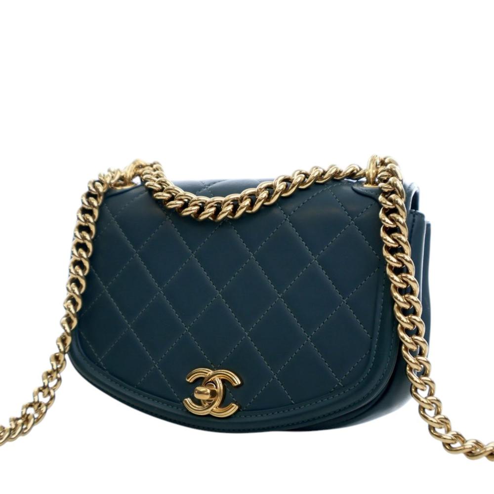 Chanel B Chanel Blue Peacock Calf Leather Mini Quilted skin Underline Flap Italy