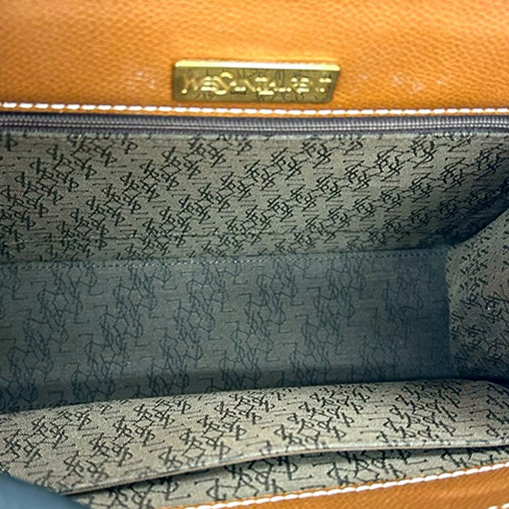 Saint Laurent B Saint Laurent Brown Calf Leather Stitched Monogram Satchel France