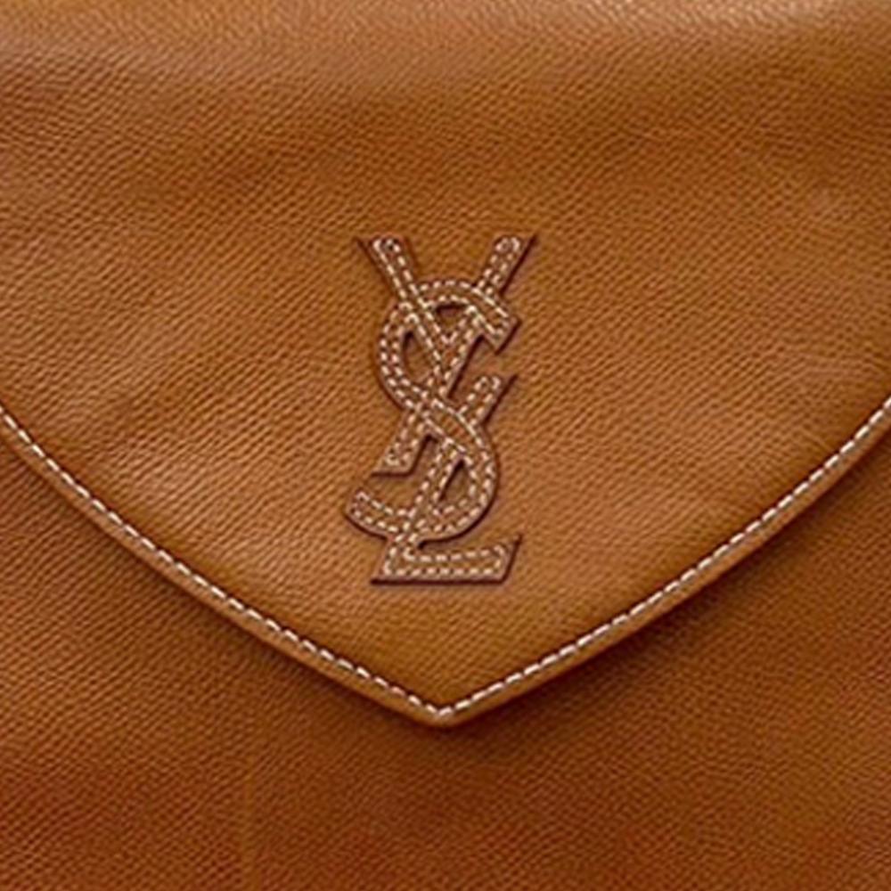 Saint Laurent B Saint Laurent Brown Calf Leather Stitched Monogram Satchel France