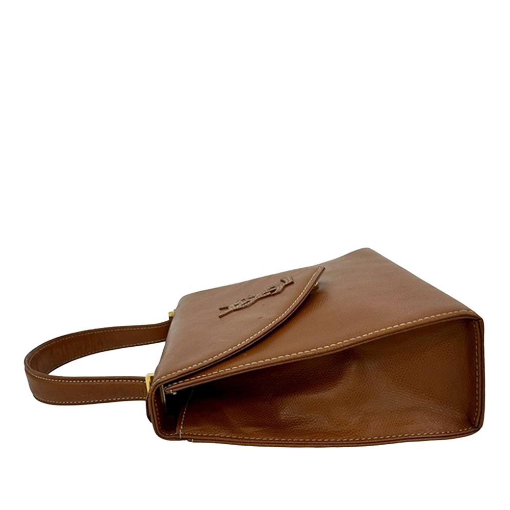 Saint Laurent B Saint Laurent Brown Calf Leather Stitched Monogram Satchel France