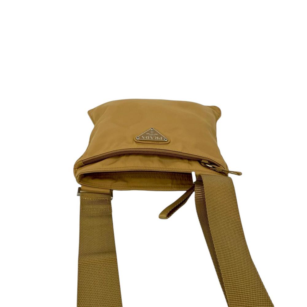 Prada AB Prada Brown Beige Nylon Fabric Tessuto Zip Top Crossbody Italy