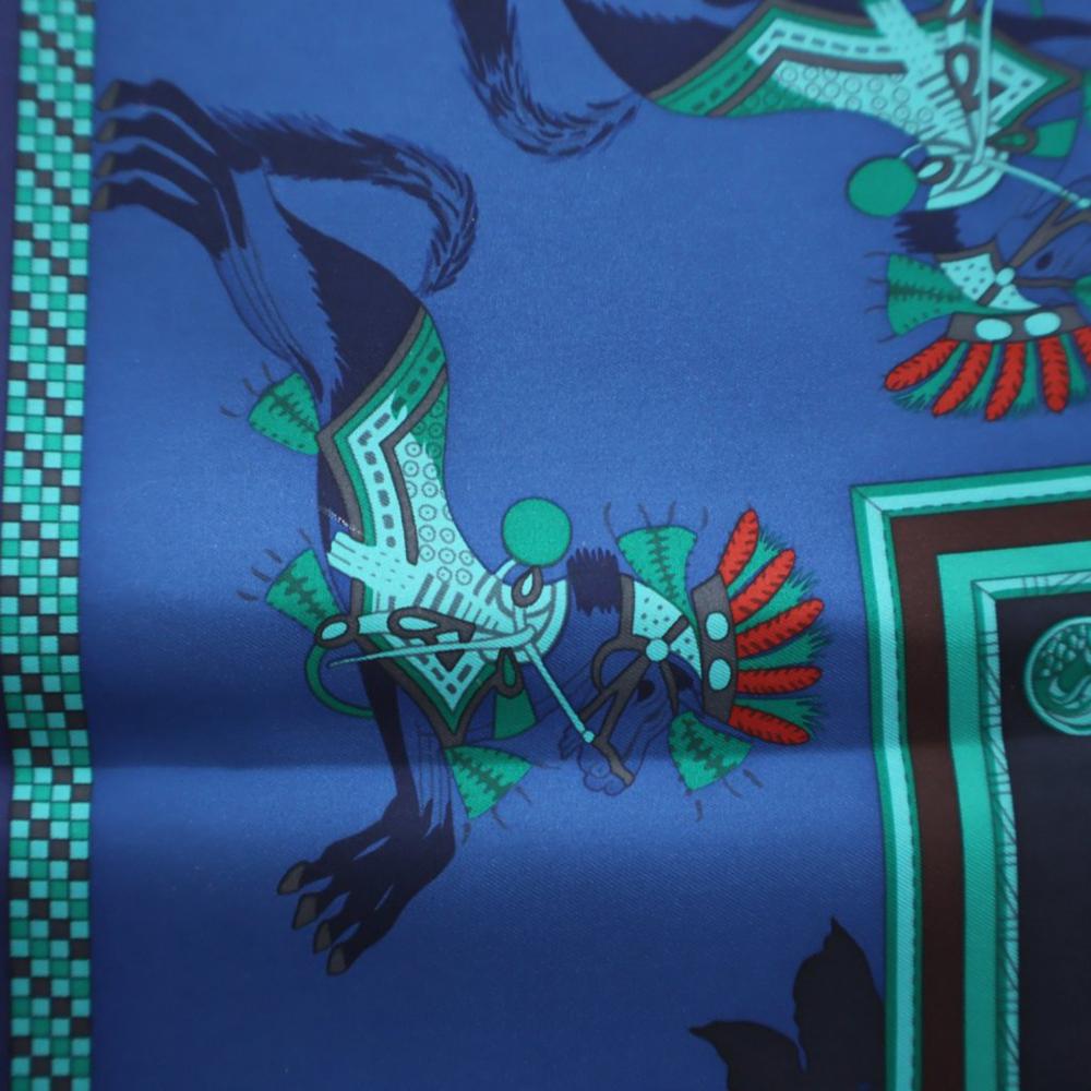Hermès AB Hermès Green Dark Green with Blue Navy Silk Fabric Harnais Francais Scarf France