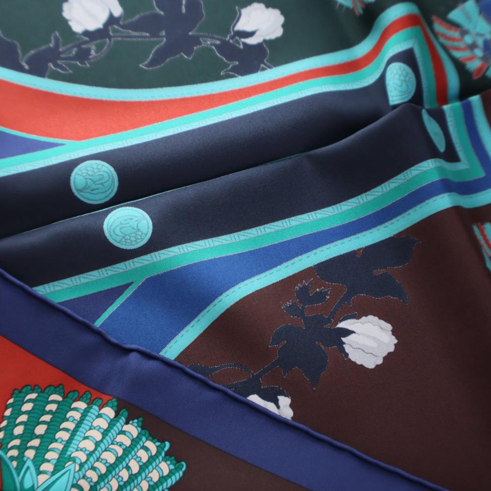 Hermès AB Hermès Green Dark Green with Blue Navy Silk Fabric Harnais Francais Scarf France