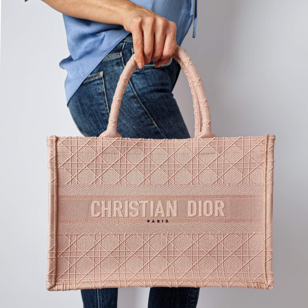 Christian Dior Book Tote Medium Embroidery Canvas Bag Pink