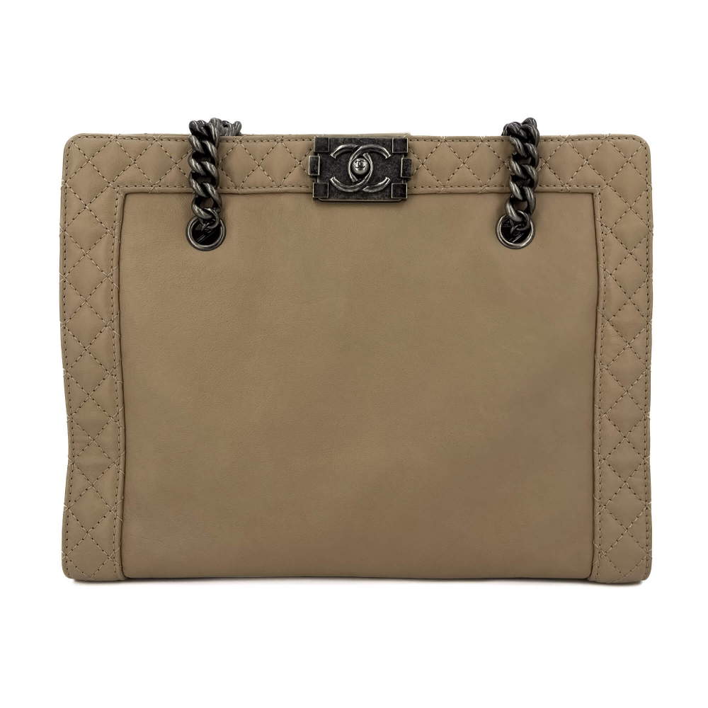 Chanel Boy Reverso Quilted Tote Bag Beige