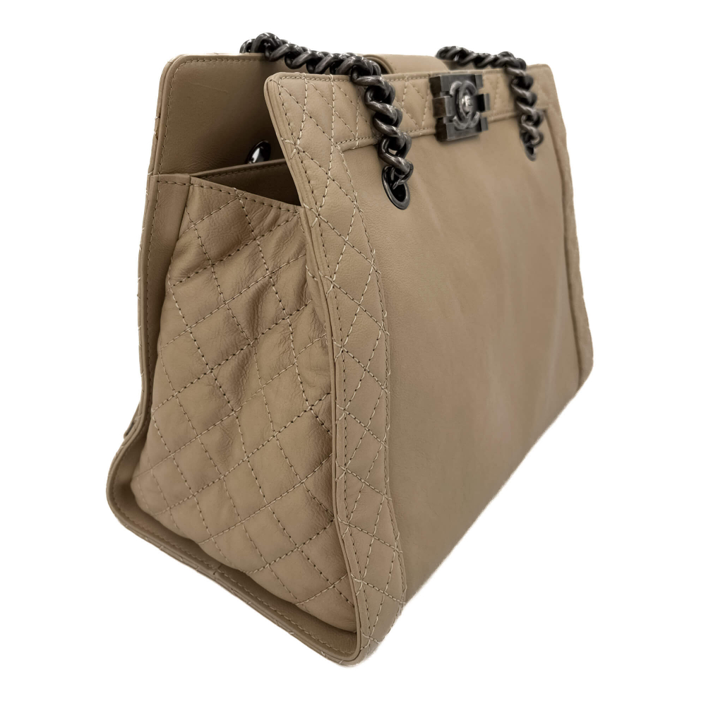Chanel Boy Reverso Quilted Tote Bag Beige