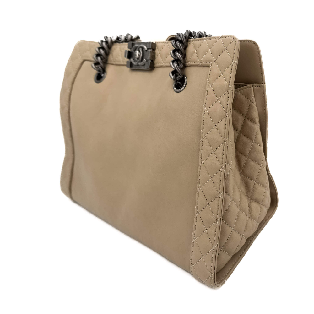 Chanel Boy Reverso Quilted Tote Bag Beige