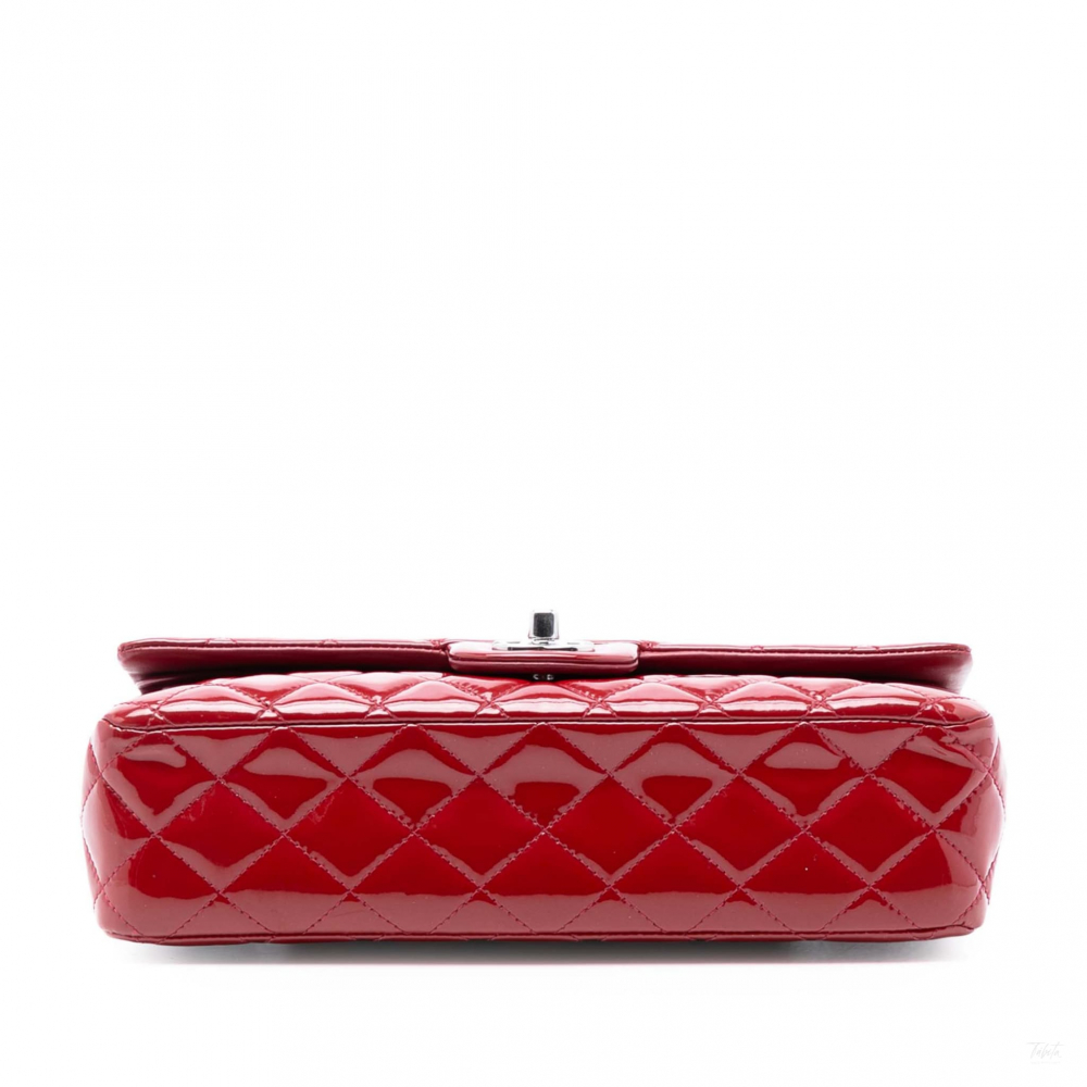 Chanel Classic Double Flap Medium Patent Leather Matelassè Shoulder Bag Red