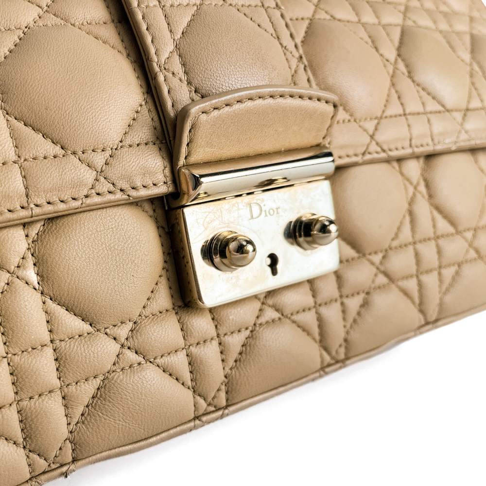 Christian Dior Miss Dior Promenade Large Cannage Lambskin Leather Flap Shoulder Bag Beige