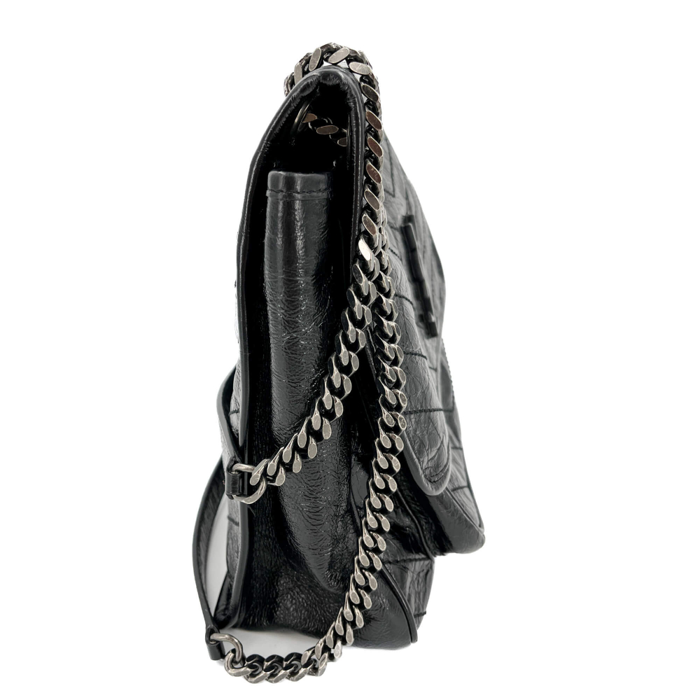 Saint Laurent Niki Large Chevron Quilted Vintage Calf Leather 2-Ways Flap Shoulder Bag Black
