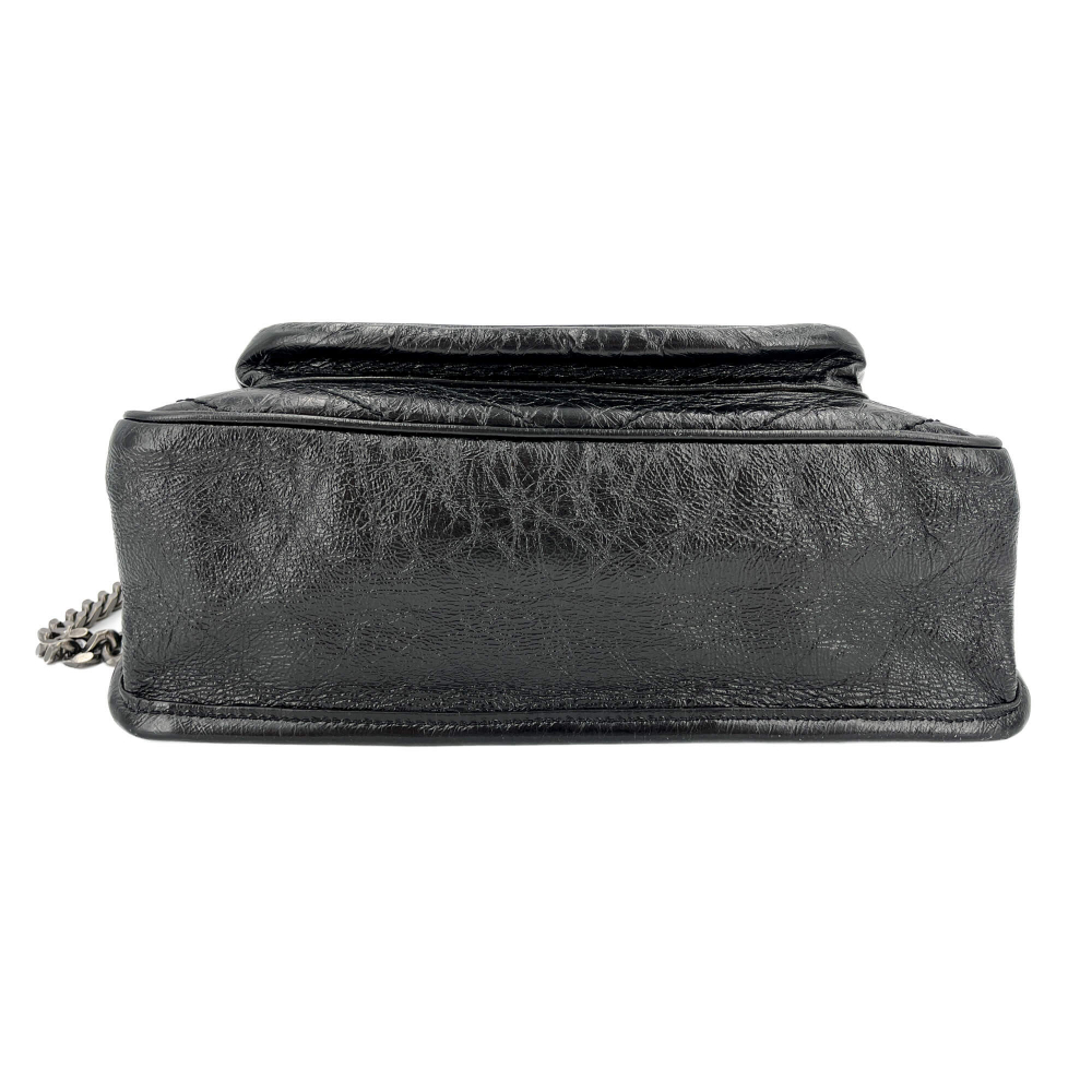 Saint Laurent Niki Large Chevron Quilted Vintage Calf Leather 2-Ways Flap Shoulder Bag Black