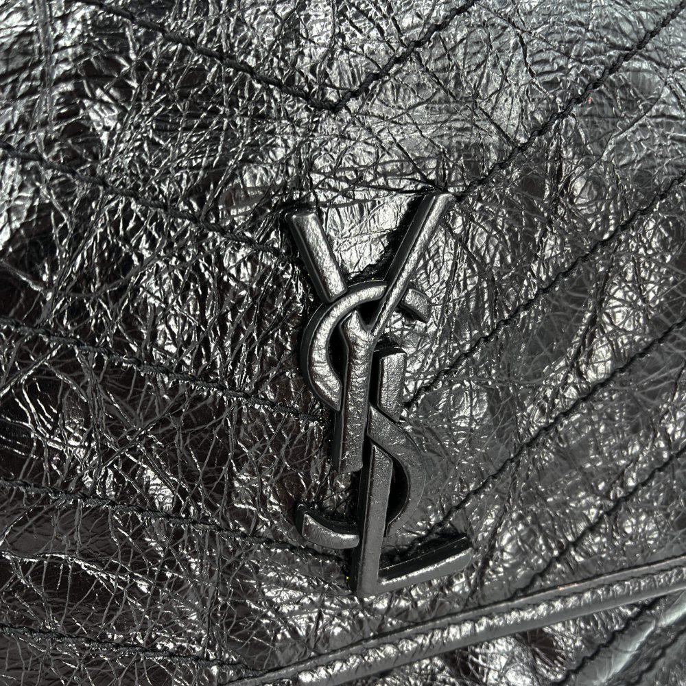 Saint Laurent Niki Large Chevron Quilted Vintage Calf Leather 2-Ways Flap Shoulder Bag Black