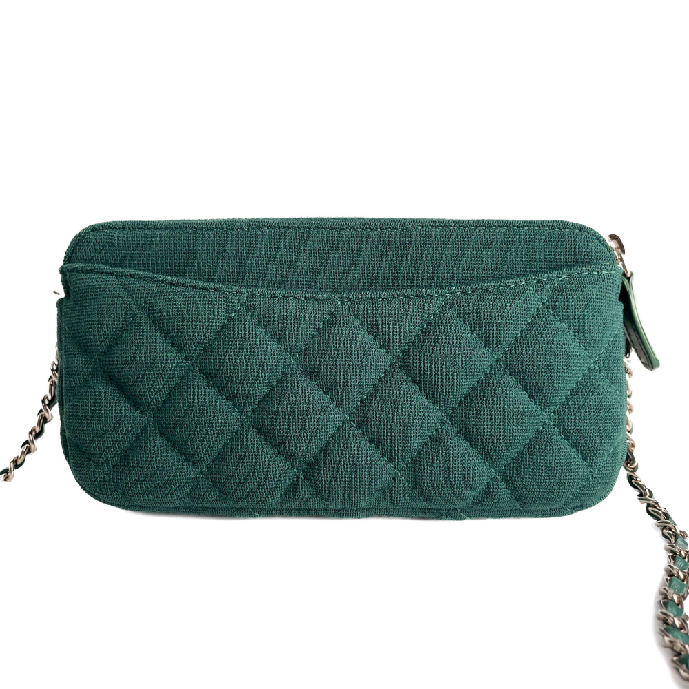 Chanel Phone Holder Mini Fabric Quilted Clutch Green