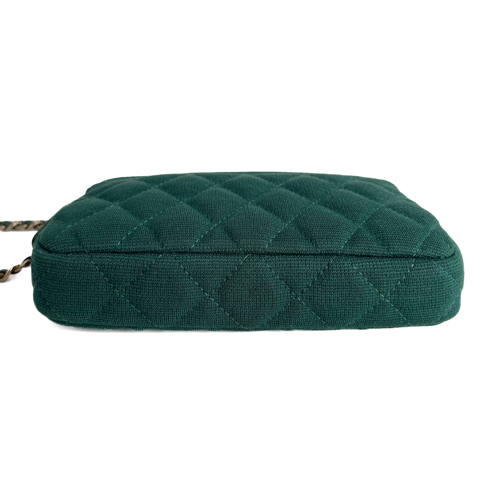 Chanel Phone Holder Mini Fabric Quilted Clutch Green