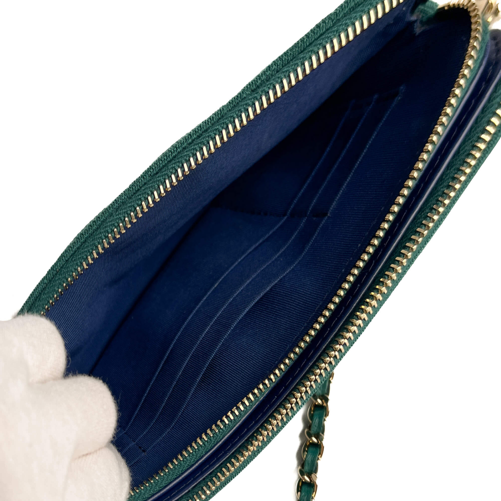 Chanel Phone Holder Mini Fabric Quilted Clutch Green