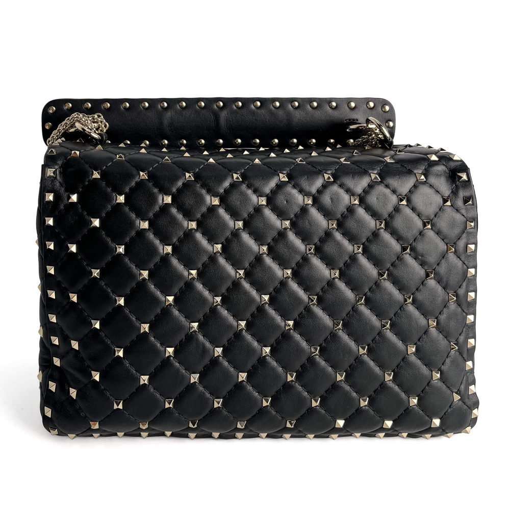 Valentino Rockstud Spike Large Calfskin Leather 2-Ways Flap Crossbody Black