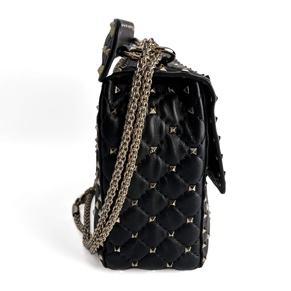 Valentino Rockstud Spike Large Calfskin Leather 2-Ways Flap Crossbody Black