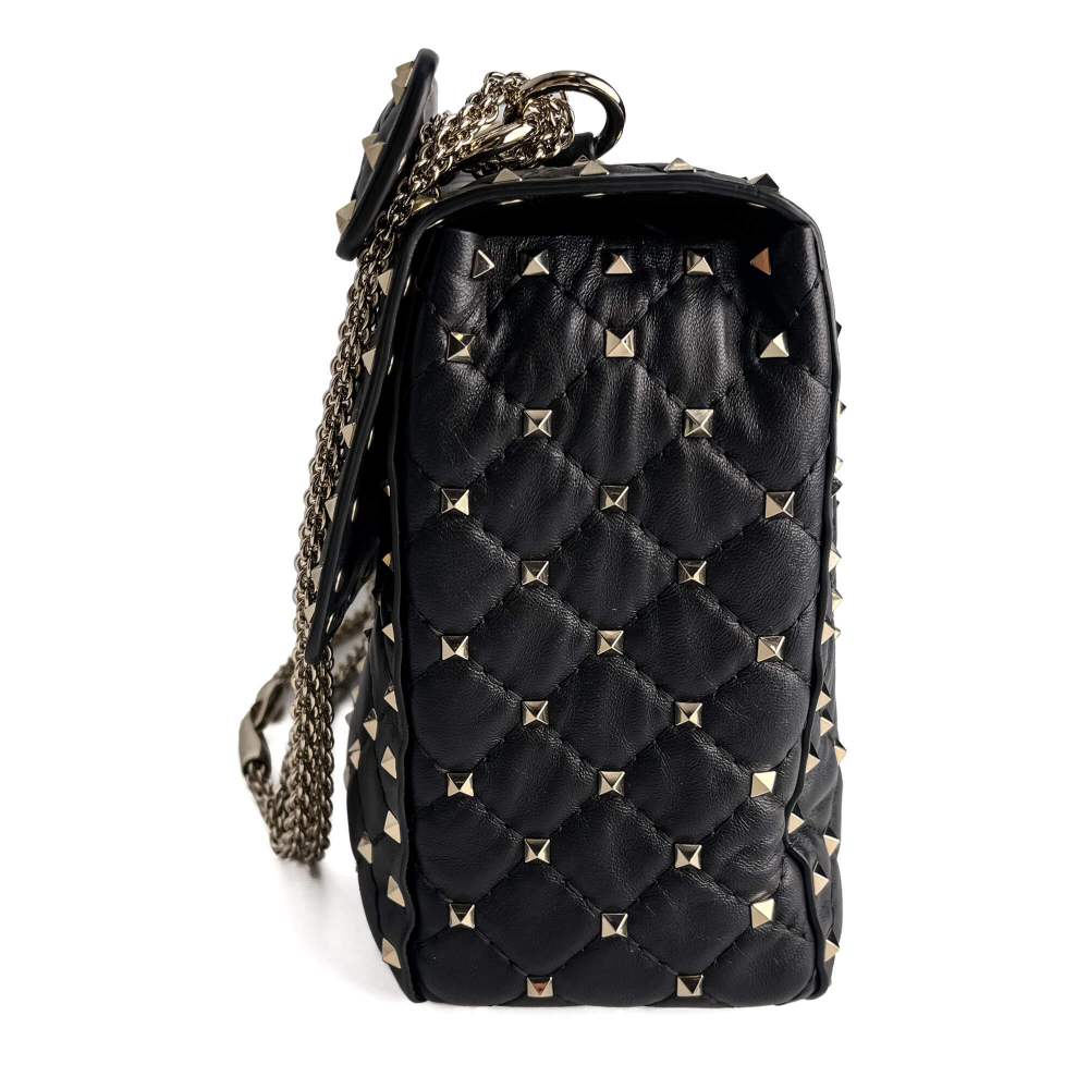 Valentino Rockstud Spike Large Calfskin Leather 2-Ways Flap Crossbody Black