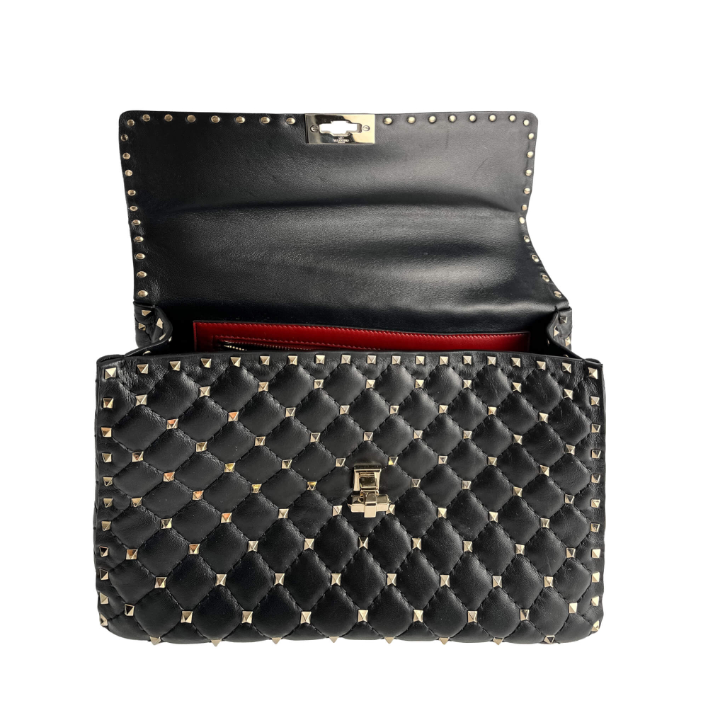 Valentino Rockstud Spike Large Calfskin Leather 2-Ways Flap Crossbody Black