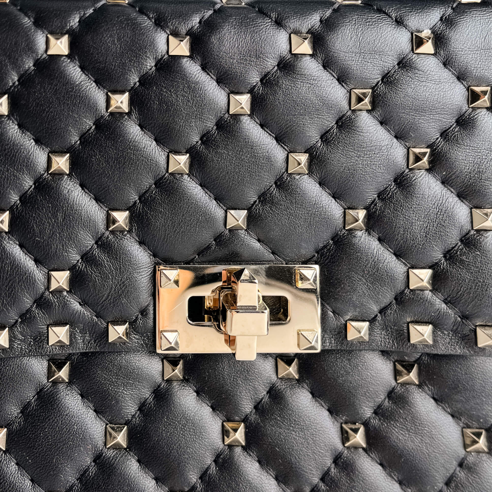 Valentino Rockstud Spike Large Calfskin Leather 2-Ways Flap Crossbody Black