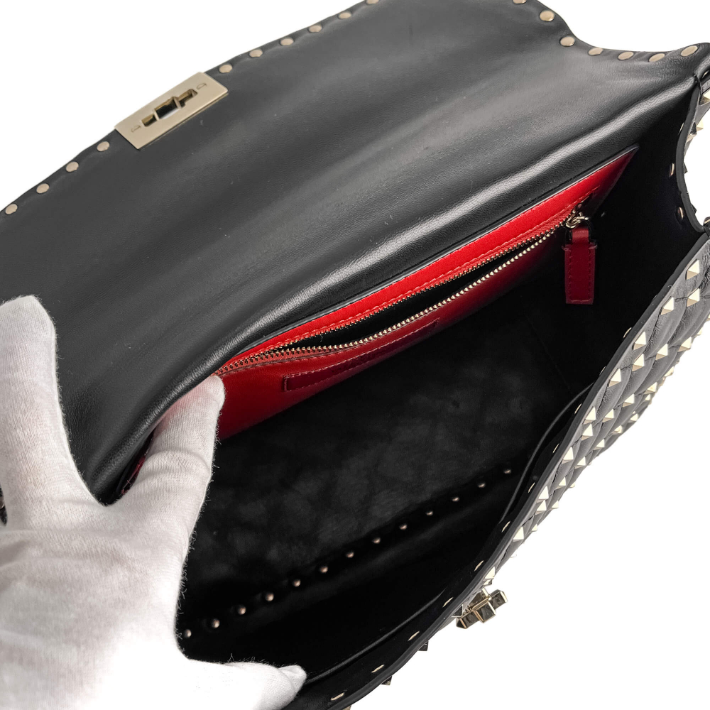 Valentino Rockstud Spike Large Calfskin Leather 2-Ways Flap Crossbody Black