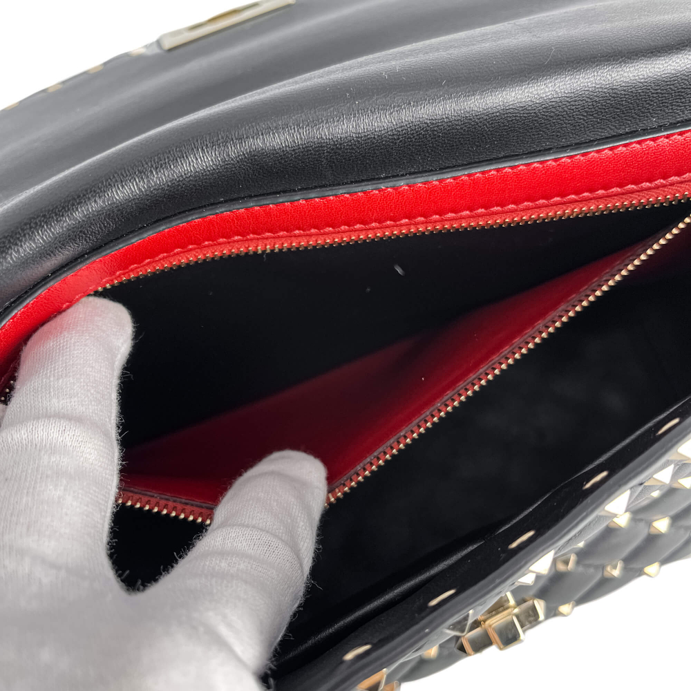 Valentino Rockstud Spike Large Calfskin Leather 2-Ways Flap Crossbody Black