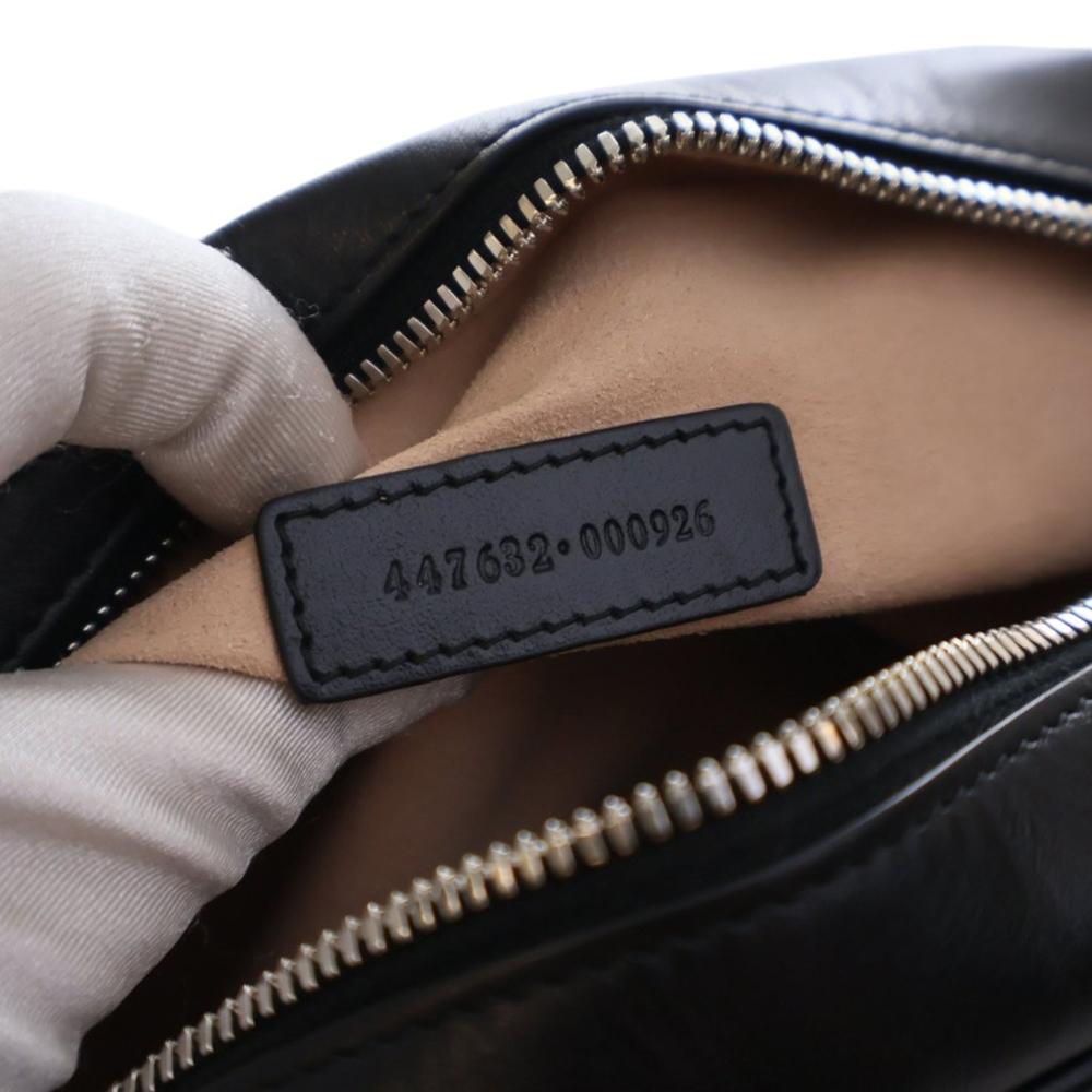 Gucci AB Gucci Black Calf Leather Small GG Marmont Matelasse Aria Crossbody Italy