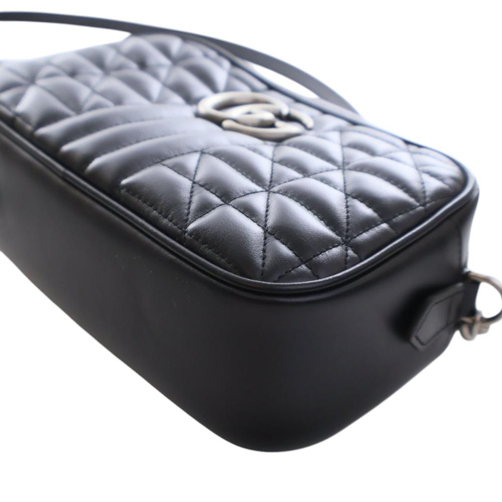 Gucci AB Gucci Black Calf Leather Small GG Marmont Matelasse Aria Crossbody Italy