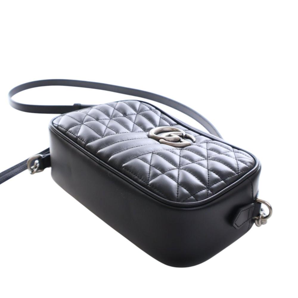 Gucci AB Gucci Black Calf Leather Small GG Marmont Matelasse Aria Crossbody Italy