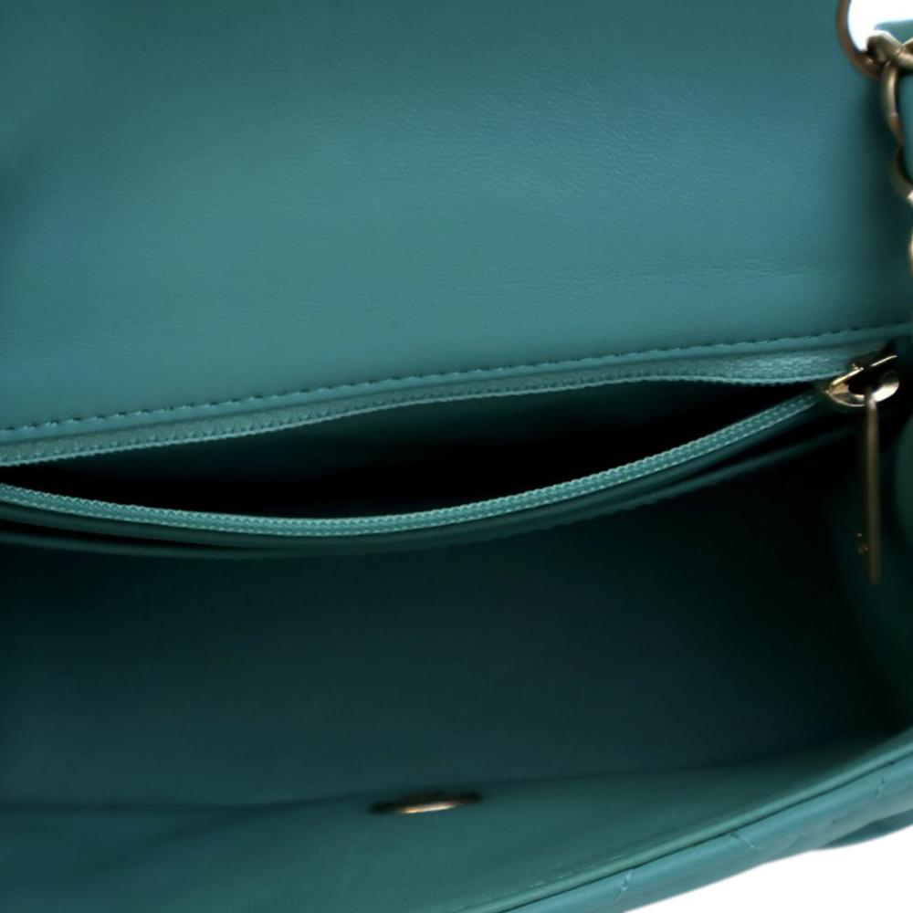 Chanel AB Chanel Blue Peacock Lambskin Leather Leather Mini Square Classic Lambskin Single Flap Italy