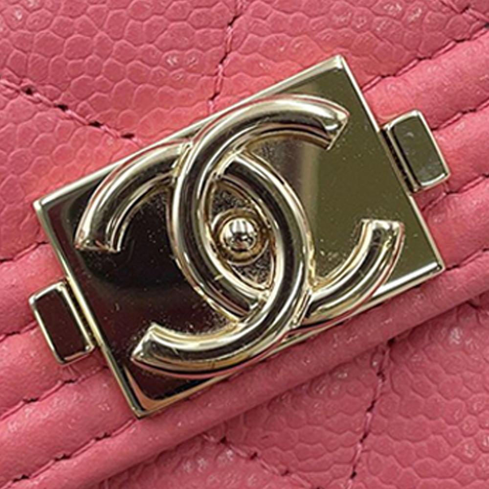 Chanel AB Chanel Pink Caviar Leather Leather Quilted Caviar Boy Compact Wallet Italy