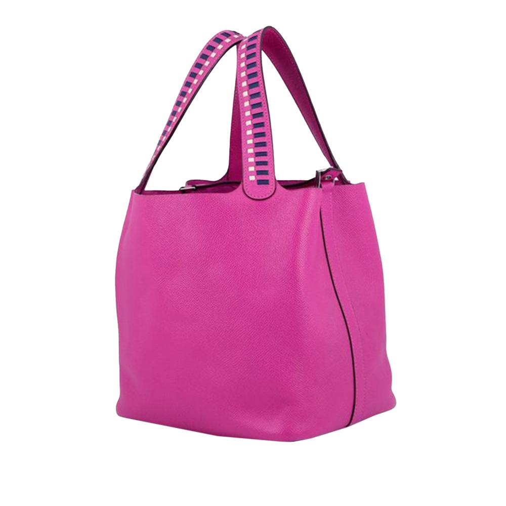 Hermès AB Hermès Pink Hot Pink with Blue Dark Blue Calf Leather Epsom Tressage Picotin Lock 22 France